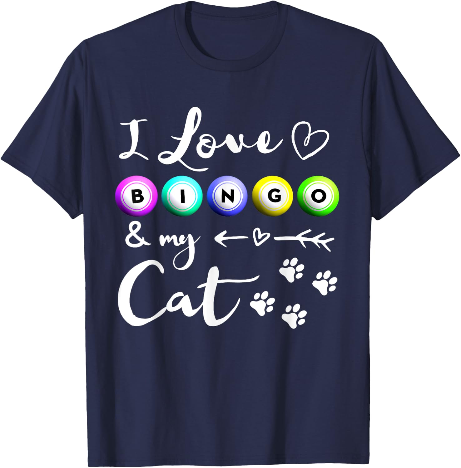 Bingo Shirt , I Love Bingo and my Cat Bingo gift T-Shirt - T-Shirt | Navy