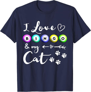 Bingo Shirt , I Love Bingo and my Cat Bingo gift T-Shirt - T-Shirt | Navy