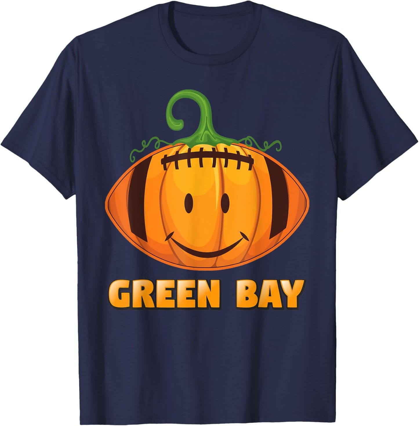 Pumpkin Halloween Costume Green Bay Football Cool Smile Face T-Shirt - T-Shirt | Navy