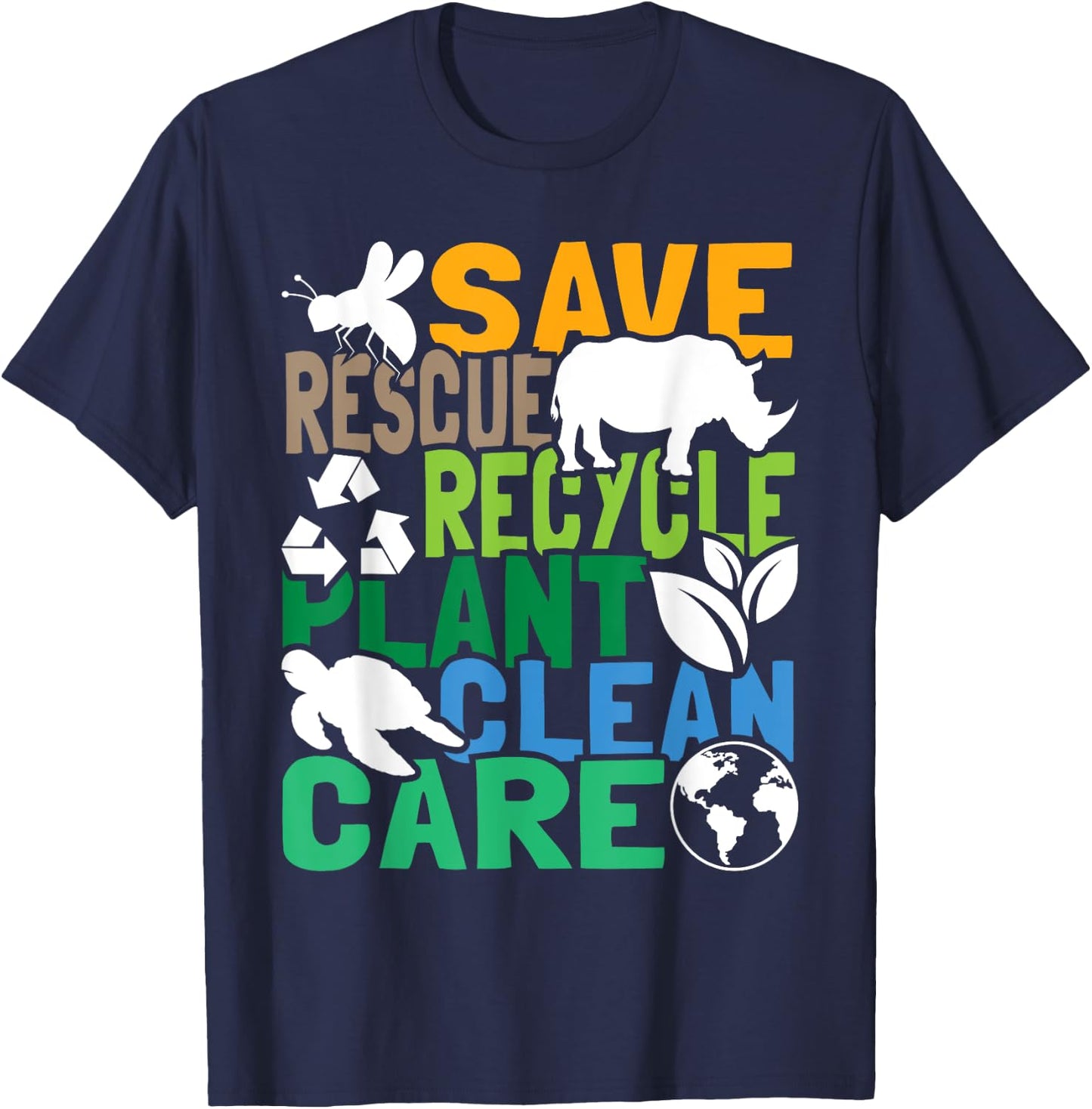 Save Bees Rescue Animals Recycle Plastic - Earth Day T-Shirt - T-Shirt | Navy