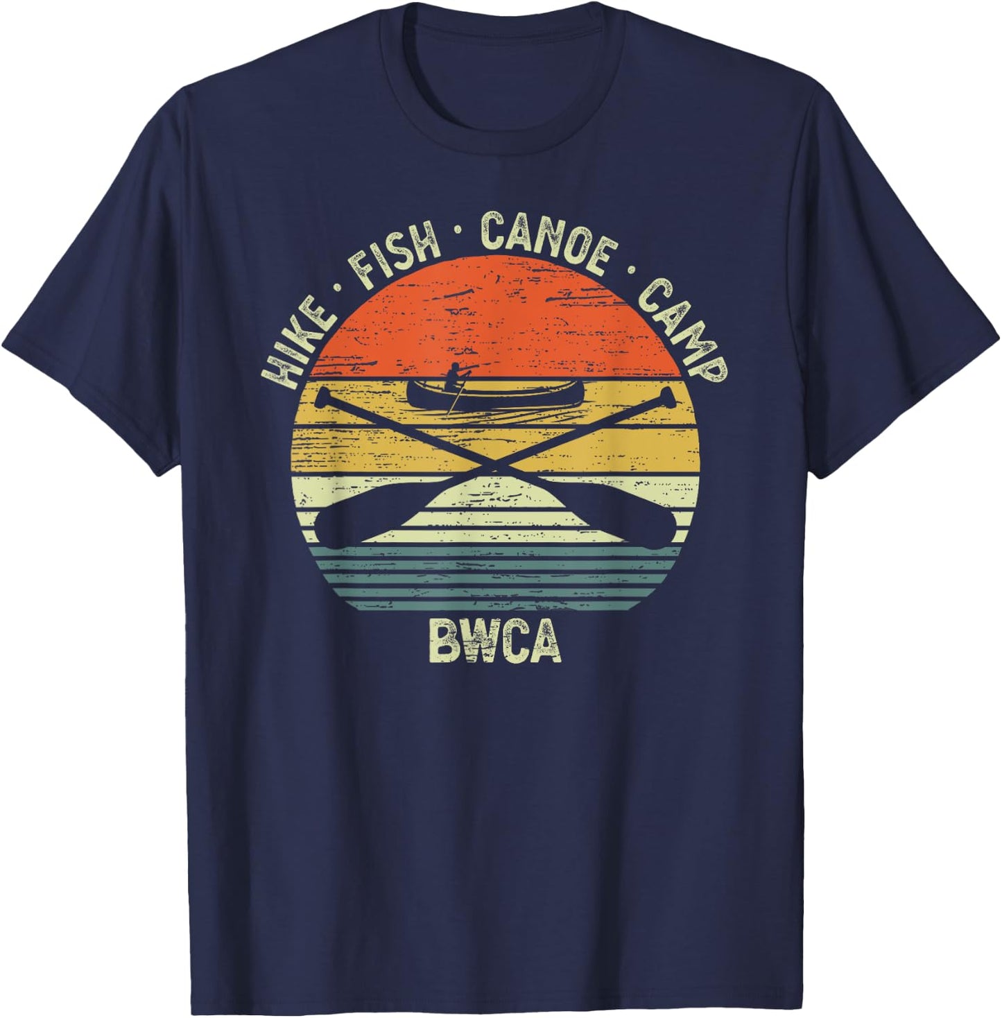 Vintage Canoeing BWCA Outdoor Hike Fish Canoe Camp T-Shirt - T-Shirt | Navy