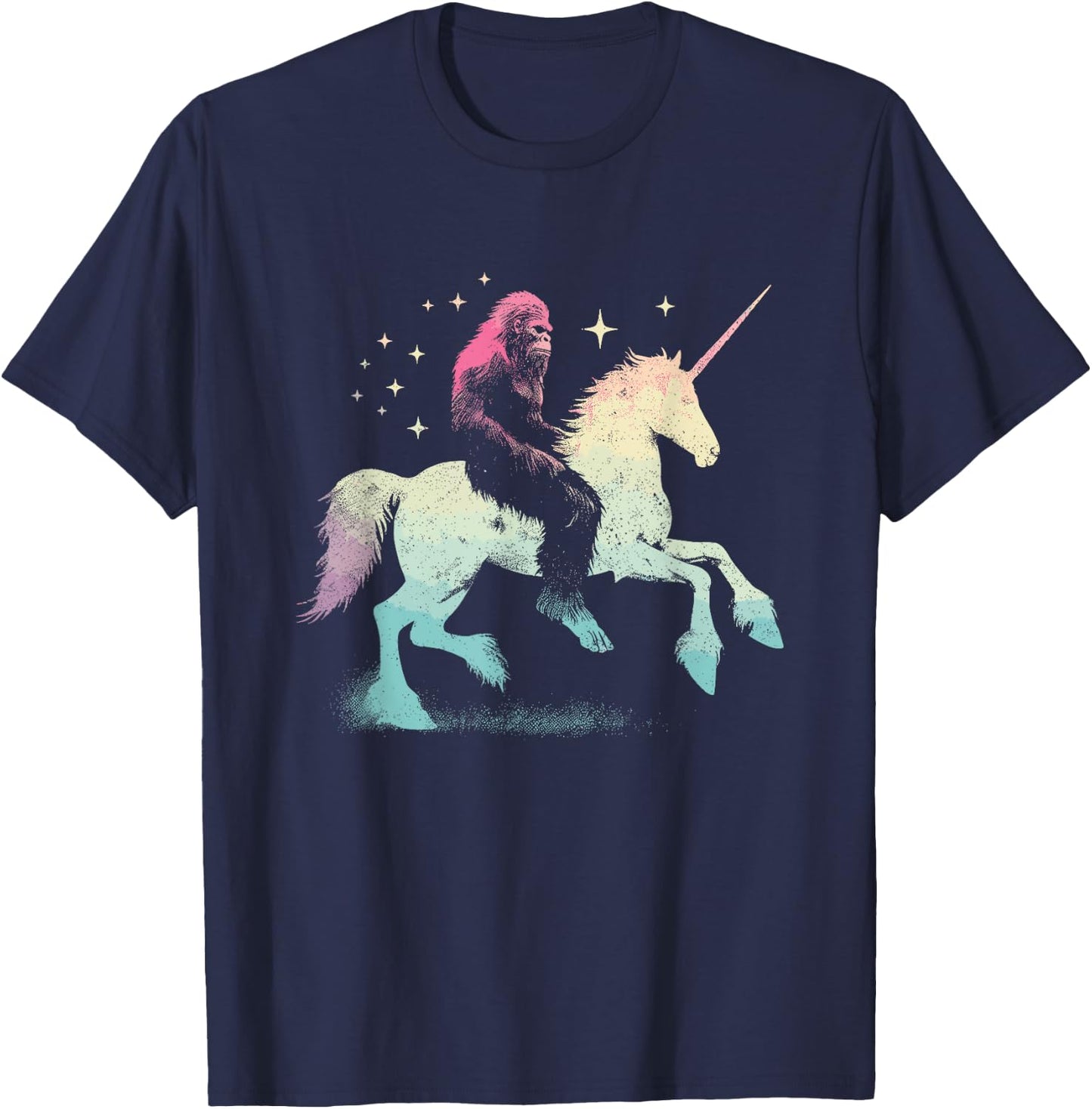 Bigfoot Riding A Unicorn - Funny Graphic Sasquatch Lover T-Shirt - T-Shirt | Navy