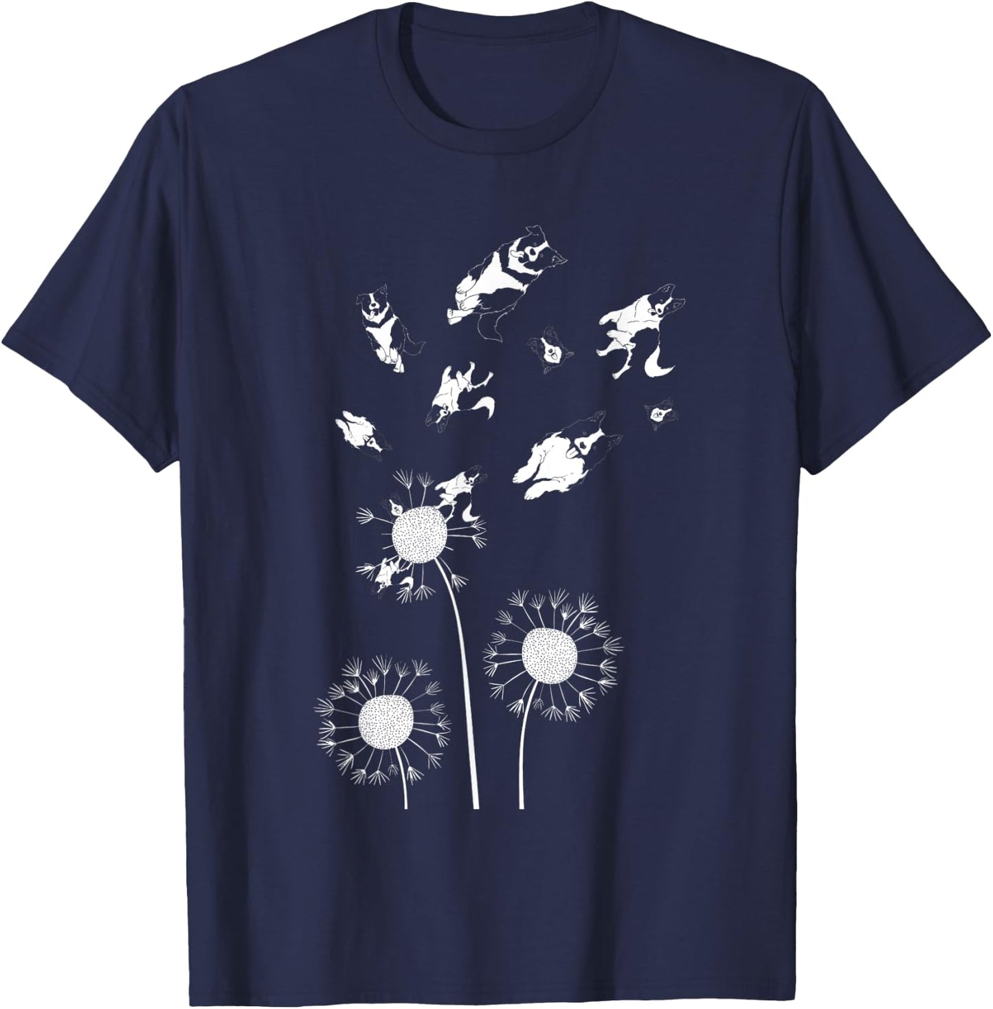 Floral Flower Dandelion Dog Lover Border Collie Women Kids T-Shirt - T-Shirt | Navy