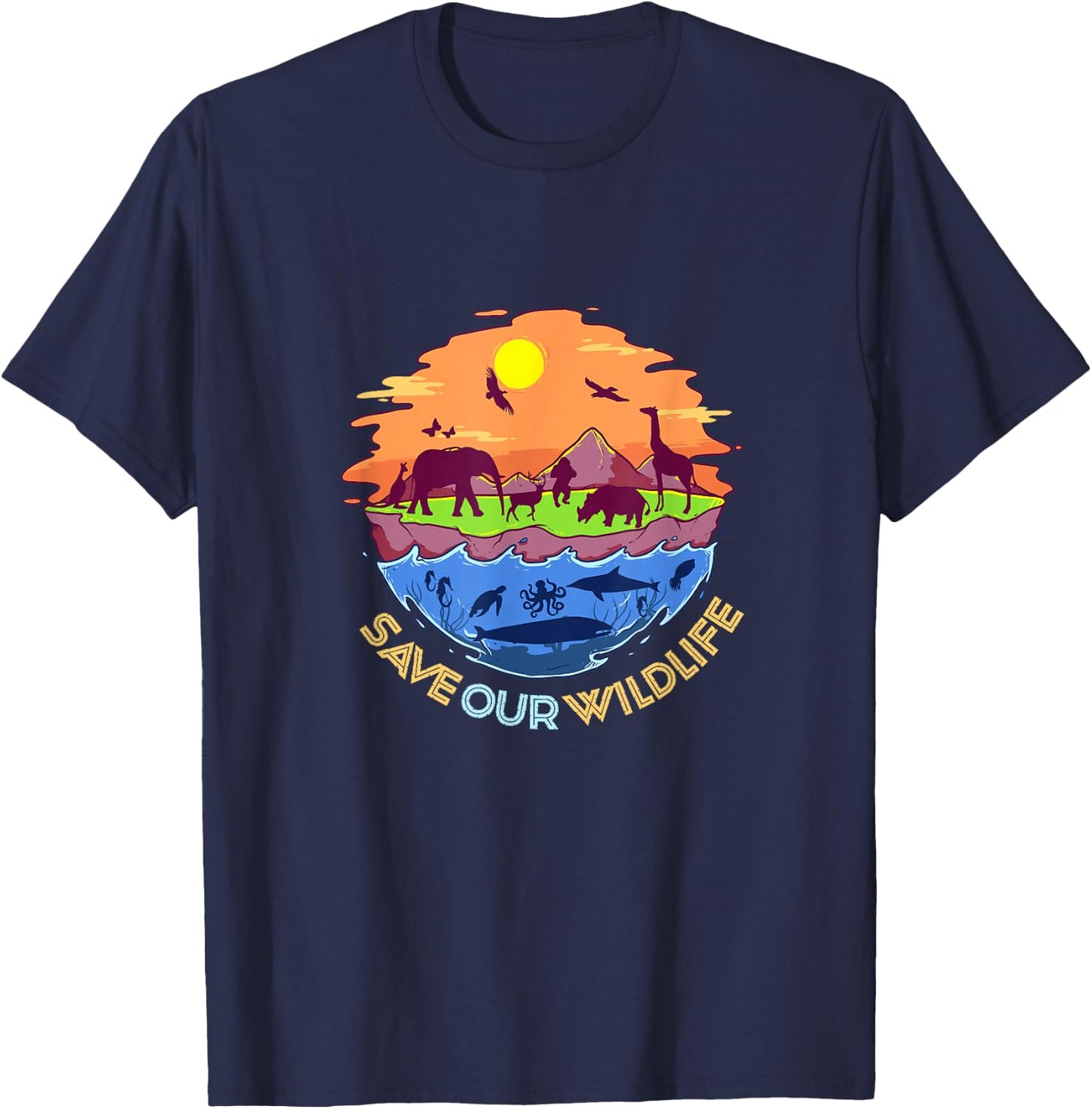 Wowsome! Save our Wildlife – World Wildlife Day , Small, Black T-Shirt - T-Shirt | Navy