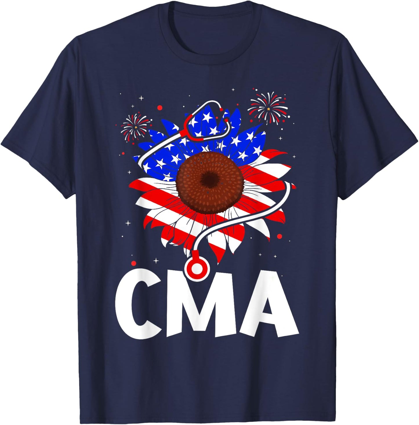 Patriotic Nurse CMA 4th Of July American Flag Sunflower Love Kids Men T-Shirt - T-Shirt | Navy