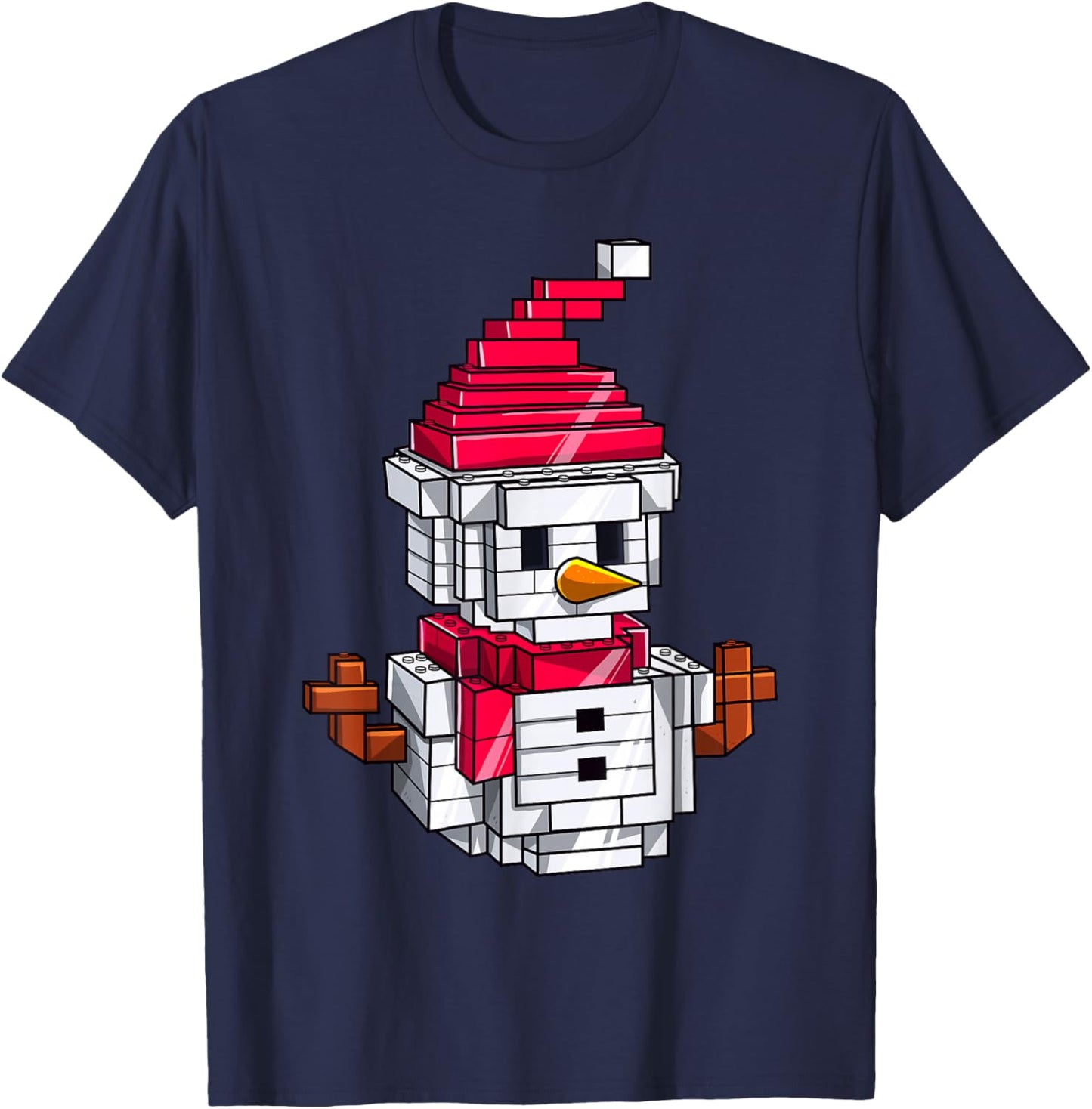 Building Brick Christmas Snowman Master Builder Boys Kids T-Shirt - T-Shirt | Navy