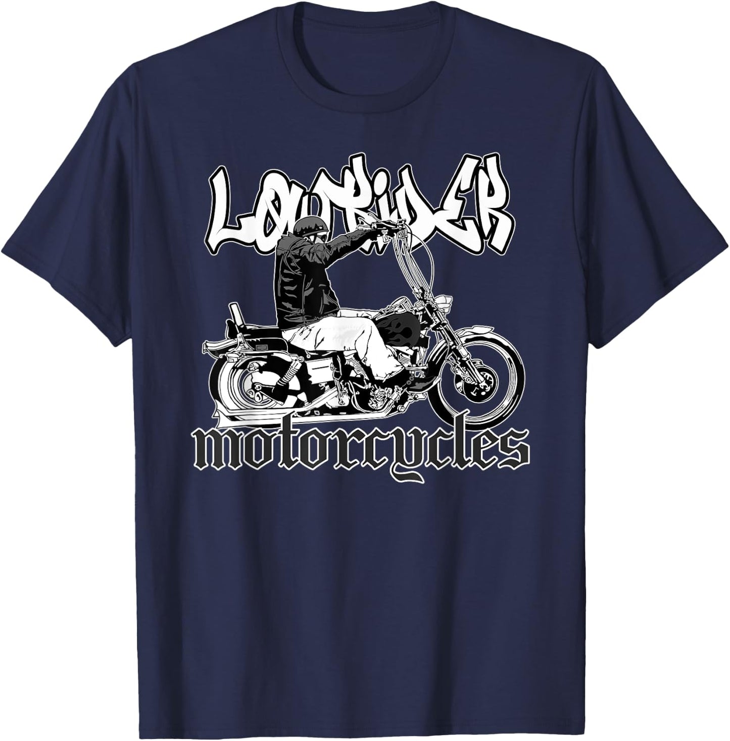 Chicano Biker. Latino Cholo Motorcycles, Vicla Lowrider T-Shirt - T-Shirt | Navy