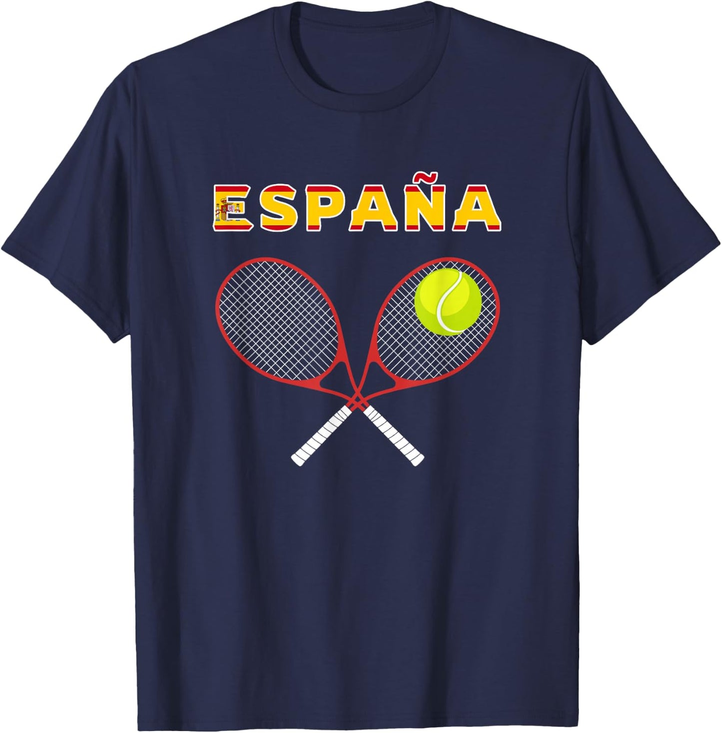 Spain Tennis Ball, Racket / Country Flag España Player, Fans T-Shirt - T-Shirt | Navy