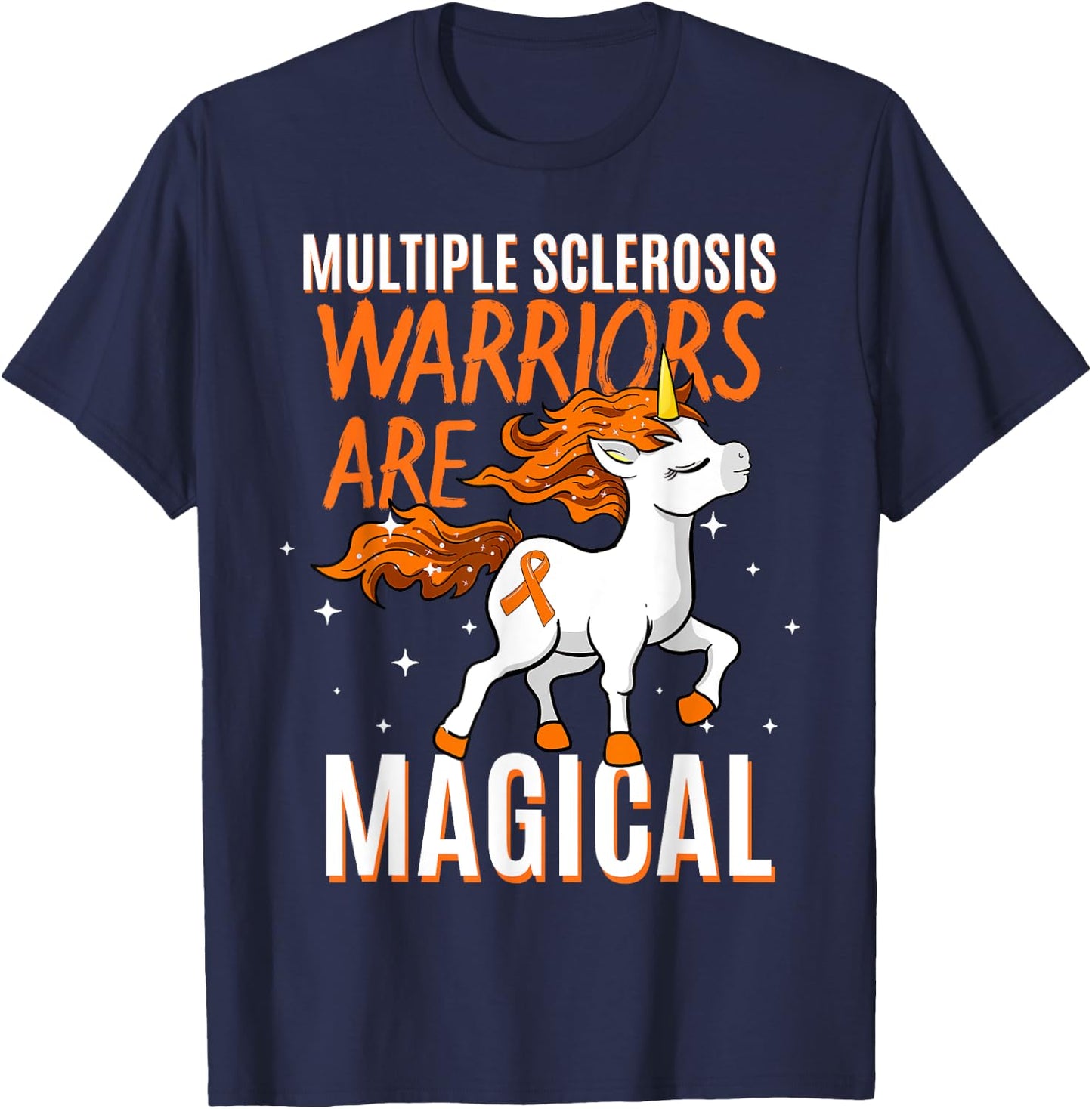 Niedliche Multiple Sklerose Awareness Kleidung Women's Graphic Black Small Classic Fit Short Sleeve Multiple Sclerosis Warriors Are Magical Unicorn Graphic T-Shirt - T-Shirt | Navy