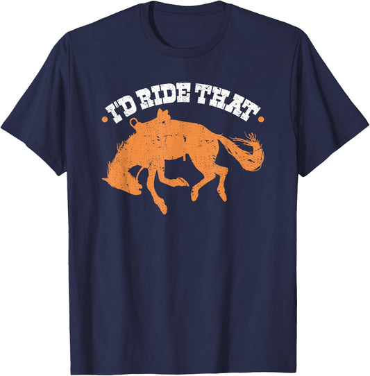 Bucking Bronco Id Ride That Western Rodeo Cowboy Bronc Rider T-Shirt - T-Shirt | Navy