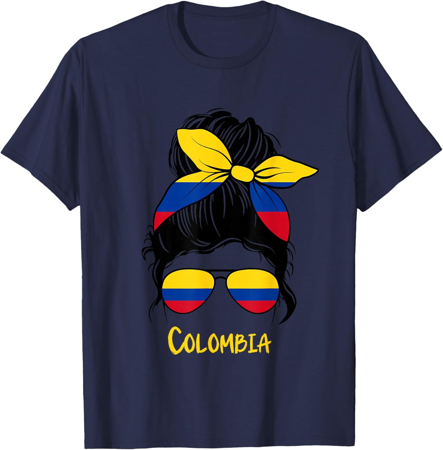Colombian Girl Bandana Glasses Flag Colors Latina Pride T-Shirt - T-Shirt | Navy