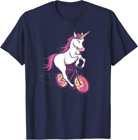 Magical Unicorn Riding Bike - Cute Illustration T-Shirt - T-Shirt | Navy