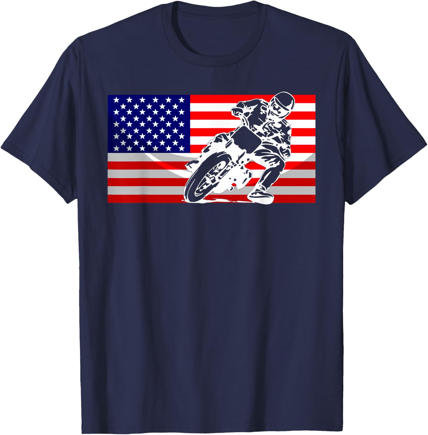 Funny American Flat Track Motorcycle Gift Cool Bike Rider T-Shirt - T-Shirt | Navy