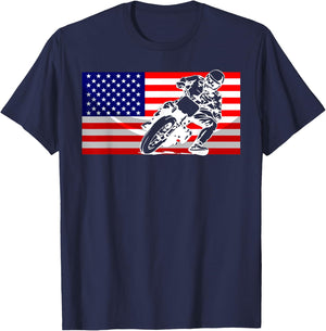 Funny American Flat Track Motorcycle Gift Cool Bike Rider T-Shirt - T-Shirt | Navy