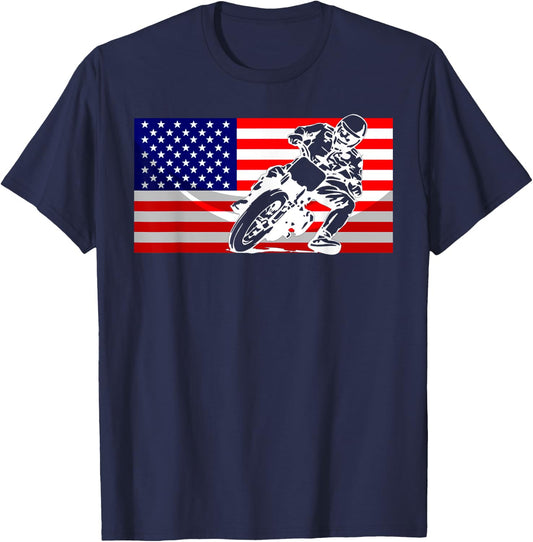 Funny American Flat Track Motorcycle Gift Cool Bike Rider T-Shirt - T-Shirt | Navy