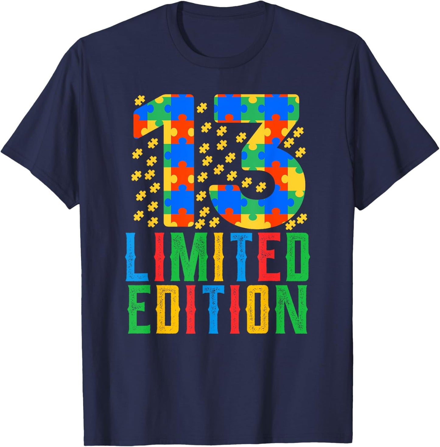 Birthday Boy Girl 13 Year Old Autism Awareness Teenage Gift T-Shirt - T-Shirt | Navy