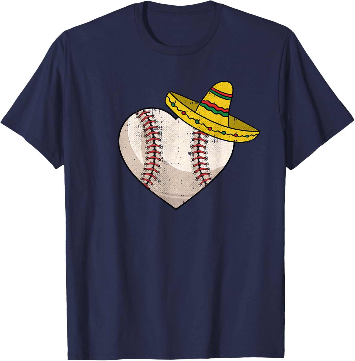 Baseball Heart Cinco De Mayo Funny Sport Sombrero Mexican T-Shirt - T-Shirt | Navy