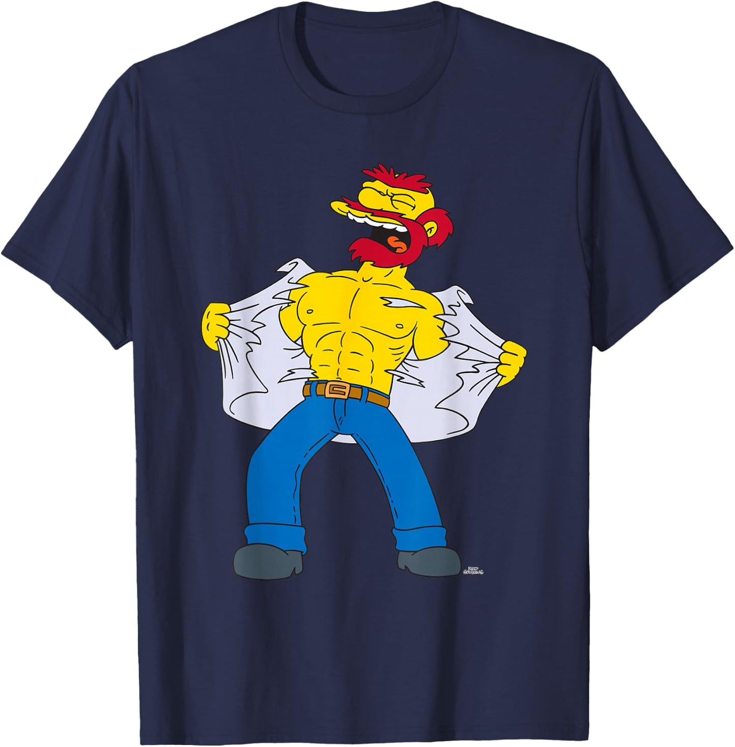 The Simpsons Groundskeeper Willie Tears Off Shirt T-Shirt - T-Shirt | Navy