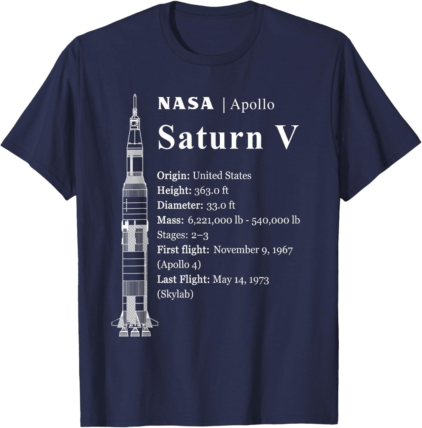 Saturn V Blueprint Style - NASA History - Apollo Program T-Shirt - T-Shirt | Navy