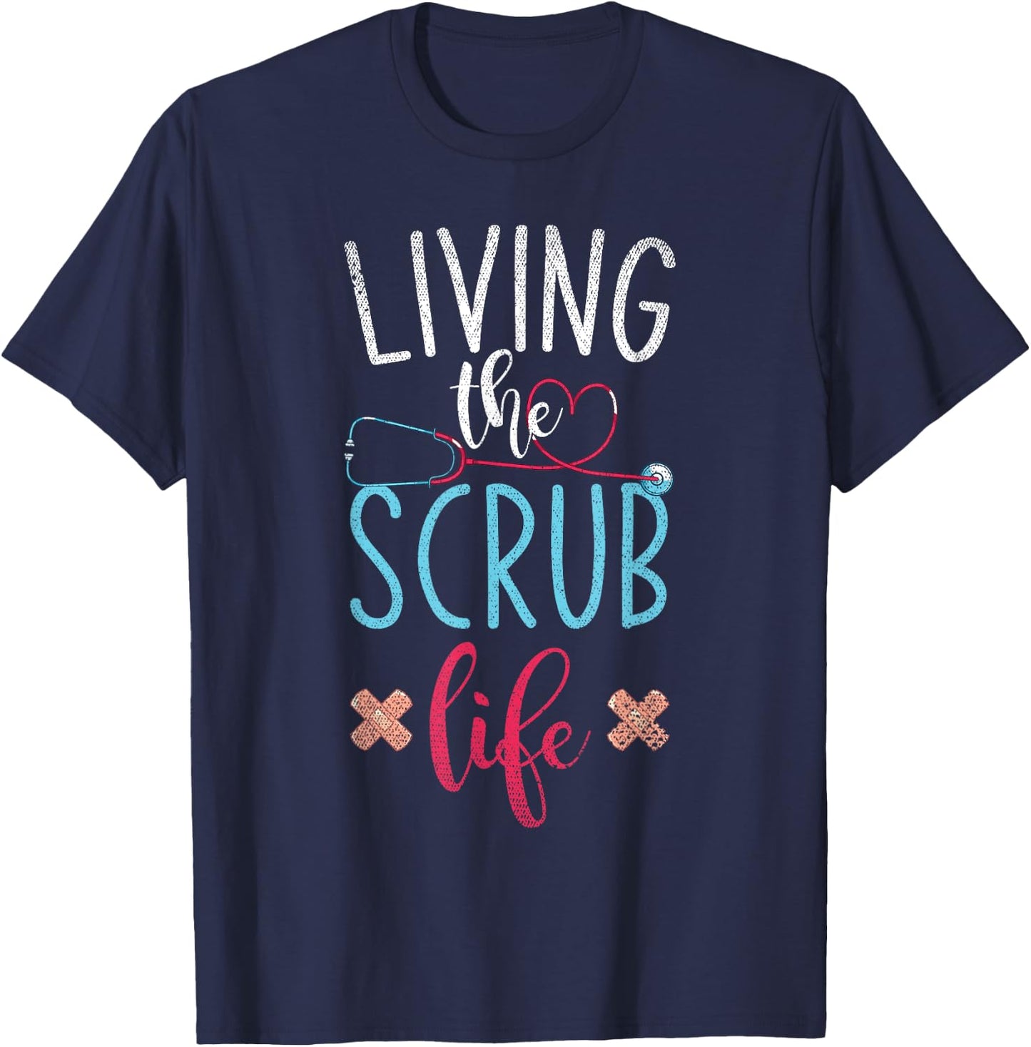 Stethoscope Heart Medical Nursery Nursing Bandaids Nurse T-Shirt - T-Shirt | Navy