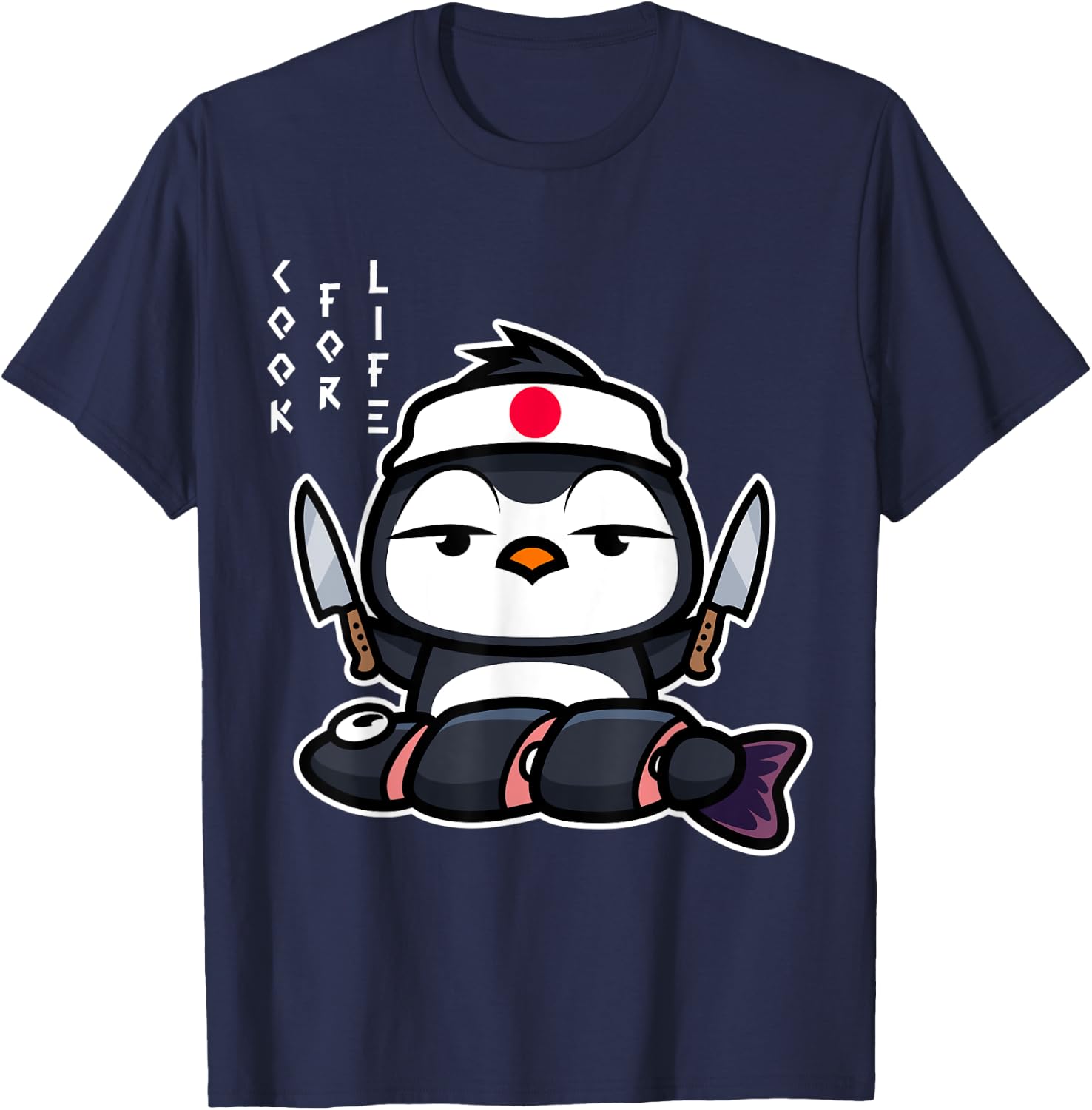Japanese Penguin Cook Asian Food Funny T-Shirt - T-Shirt | Navy