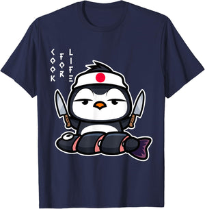 Japanese Penguin Cook Asian Food Funny T-Shirt - T-Shirt | Navy