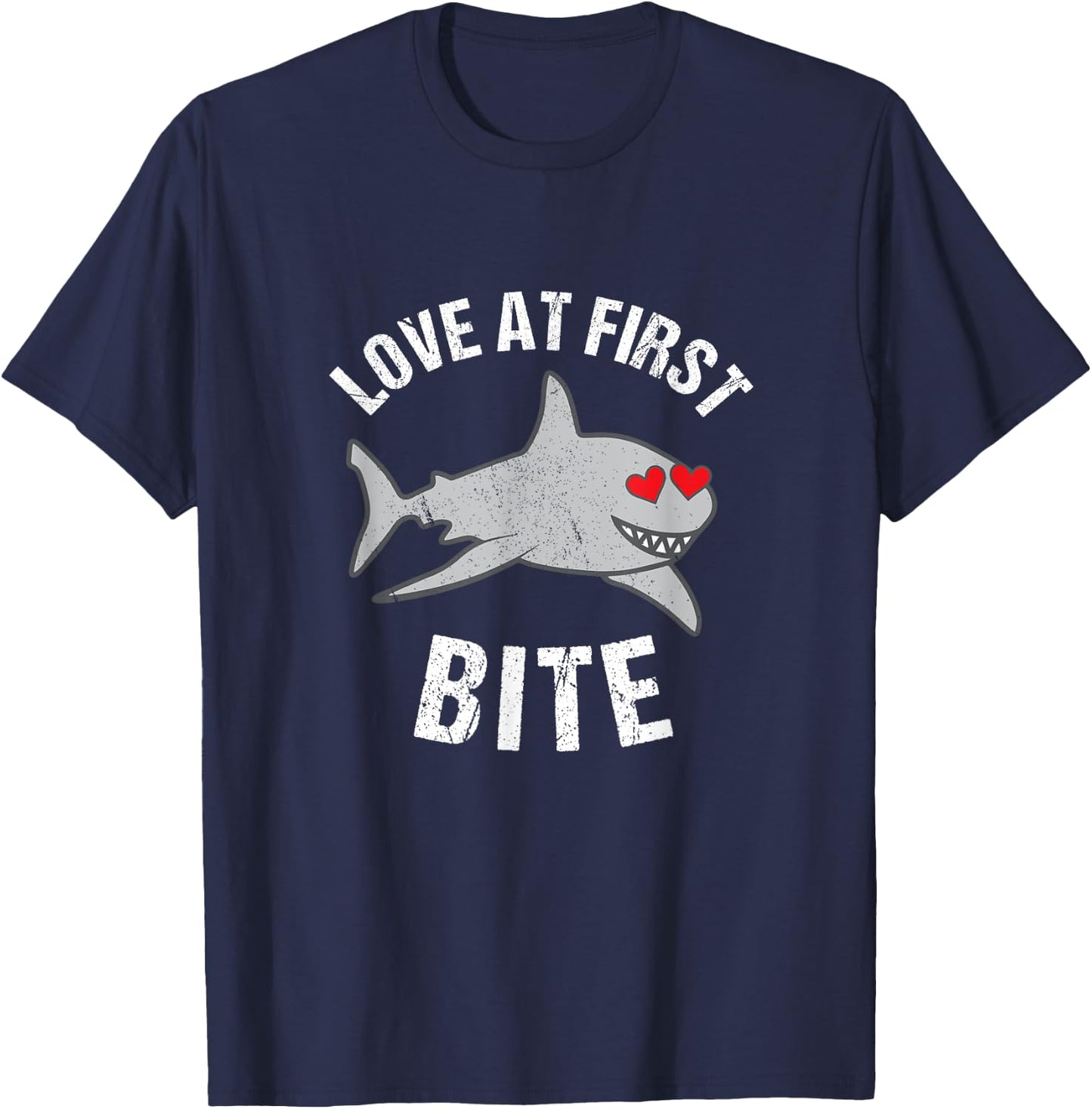 Shark Valentines Boys Funny Love At First Bite Girls T-Shirt - T-Shirt | Navy