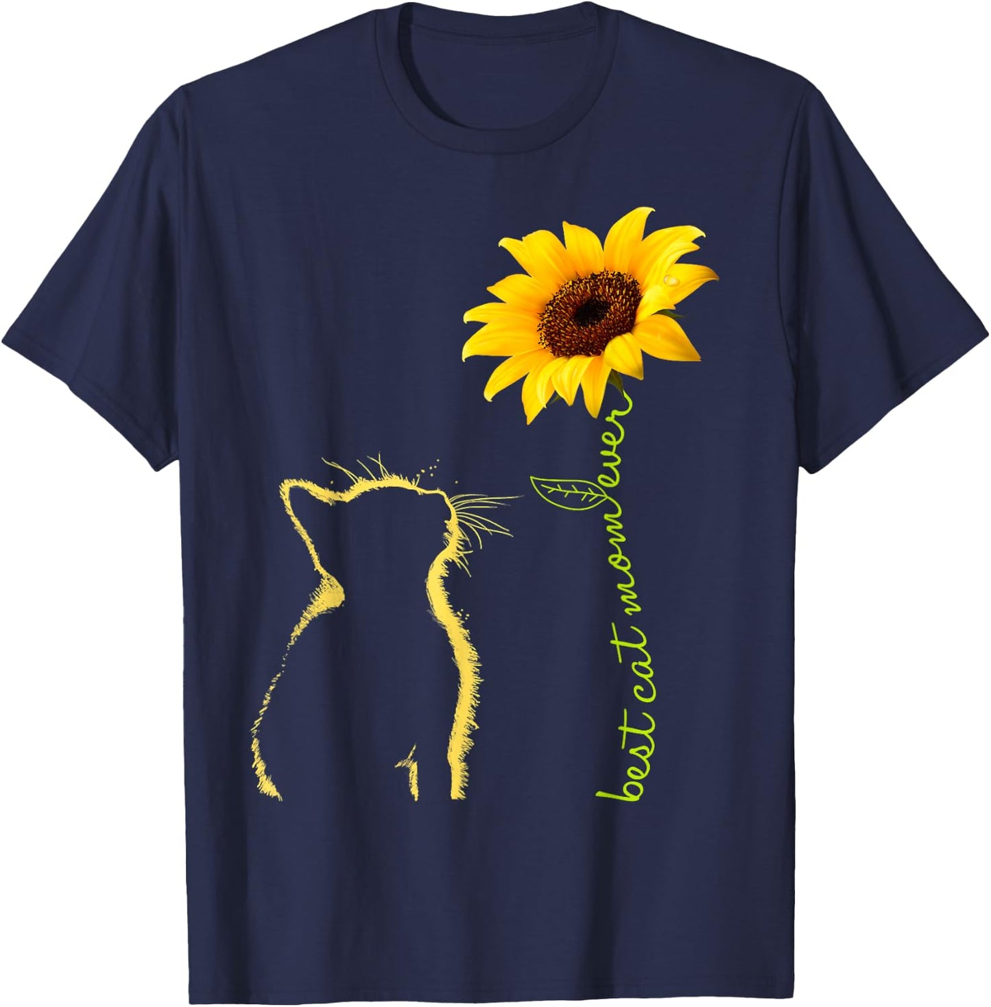 Best Cat Mom Ever Sunflower Mother's Day for Cat Lover T-Shirt - T-Shirt | Navy