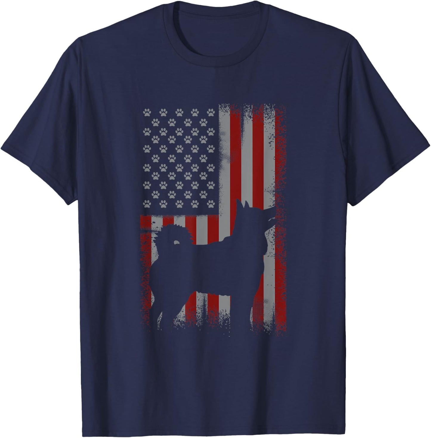 Patriotic American Flag Siberian Husky Lover Gift Men T-Shirt - T-Shirt | Navy