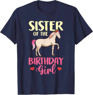 Sister of the Birthday Girl Horse Equestrian Party Family T-Shirt - T-Shirt | Navy