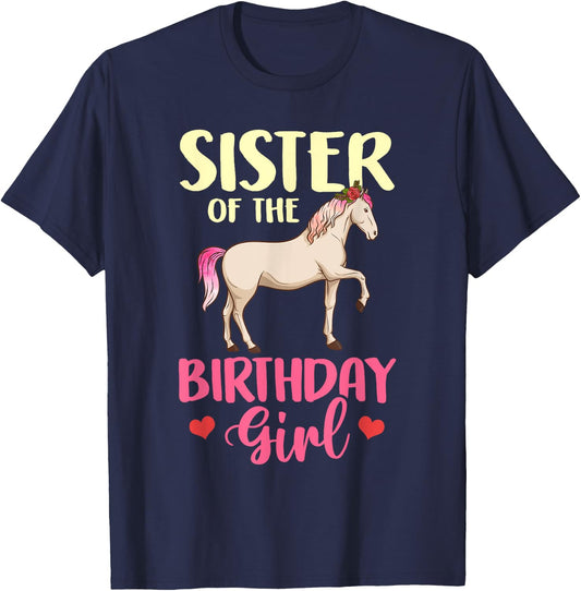 Sister of the Birthday Girl Horse Equestrian Party Family T-Shirt - T-Shirt | Navy