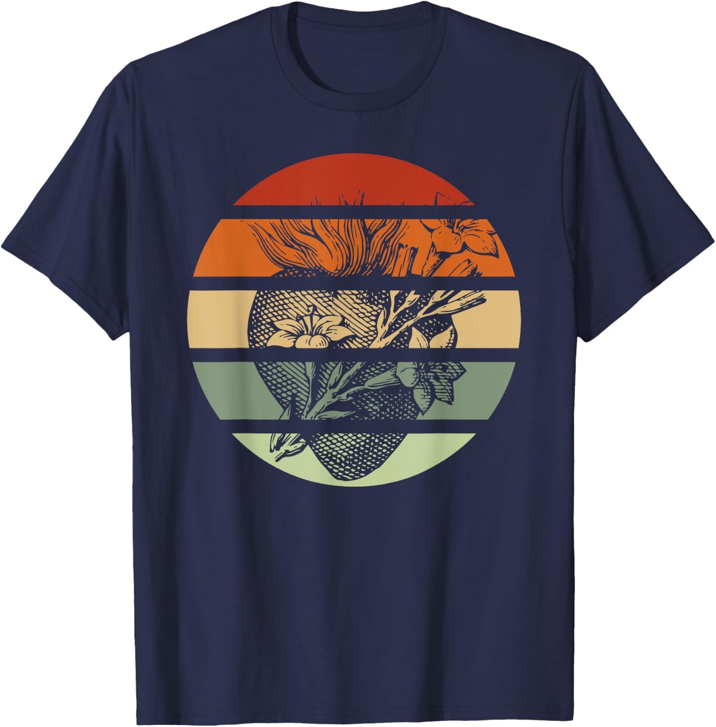 Most Chaste Heart of St Joseph Retro Sunset Catholic Teens T-Shirt - T-Shirt | Navy