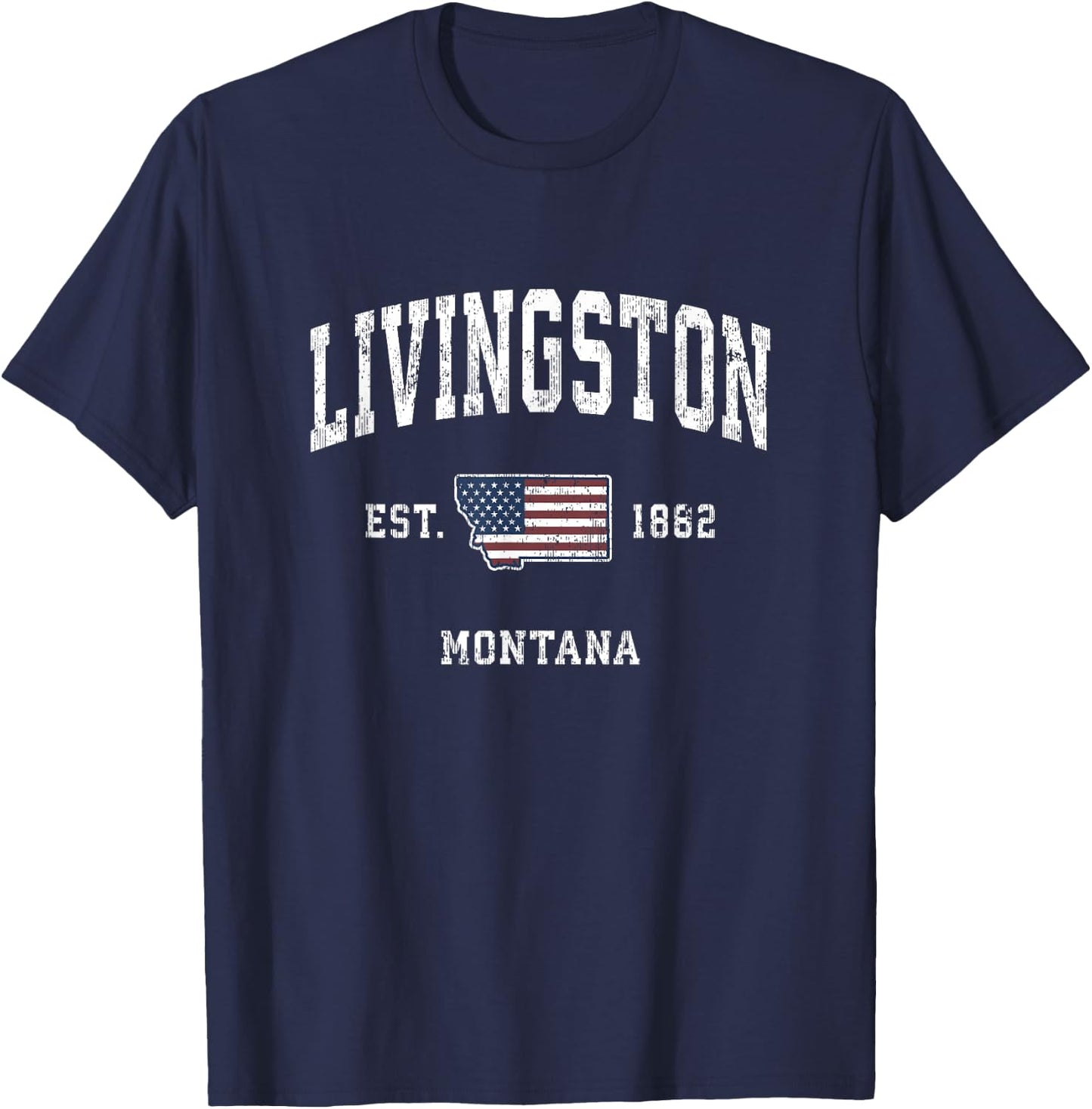 Livingston Montana MT Vintage American Flag Sports Design Kids Men T-Shirt - T-Shirt | Navy