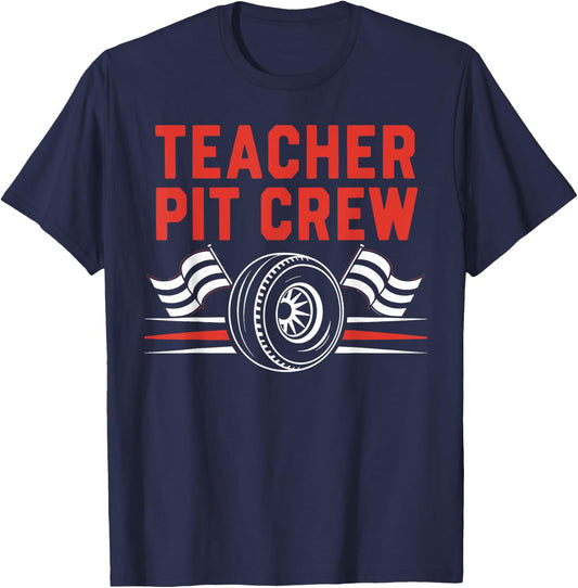Teacher Pit Crew Race Car Driver Costume Men Women Kids T-Shirt - T-Shirt | Navy