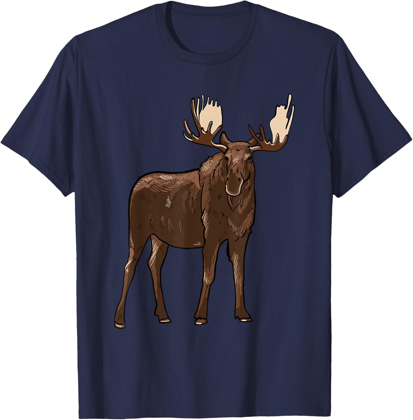 Moose Illustration Moose Lover Art T-Shirt - T-Shirt | Navy