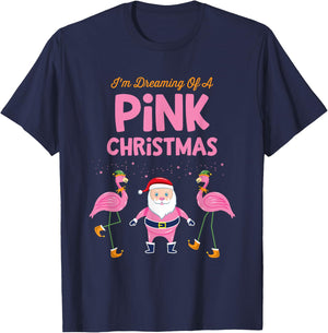 I'm Dreaming of a Pink Christmas Flamingo Santa Tropical T-Shirt - T-Shirt | Navy