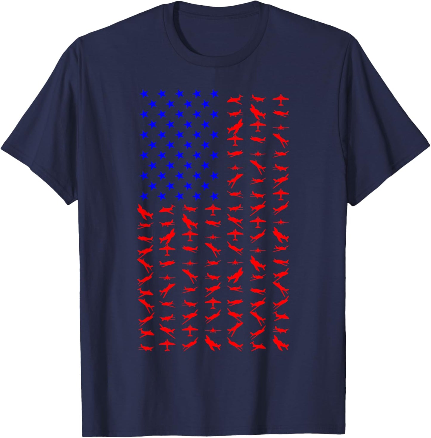 Airplane US Flag American Independence Day 4th Of July T-Shirt - T-Shirt | Navy