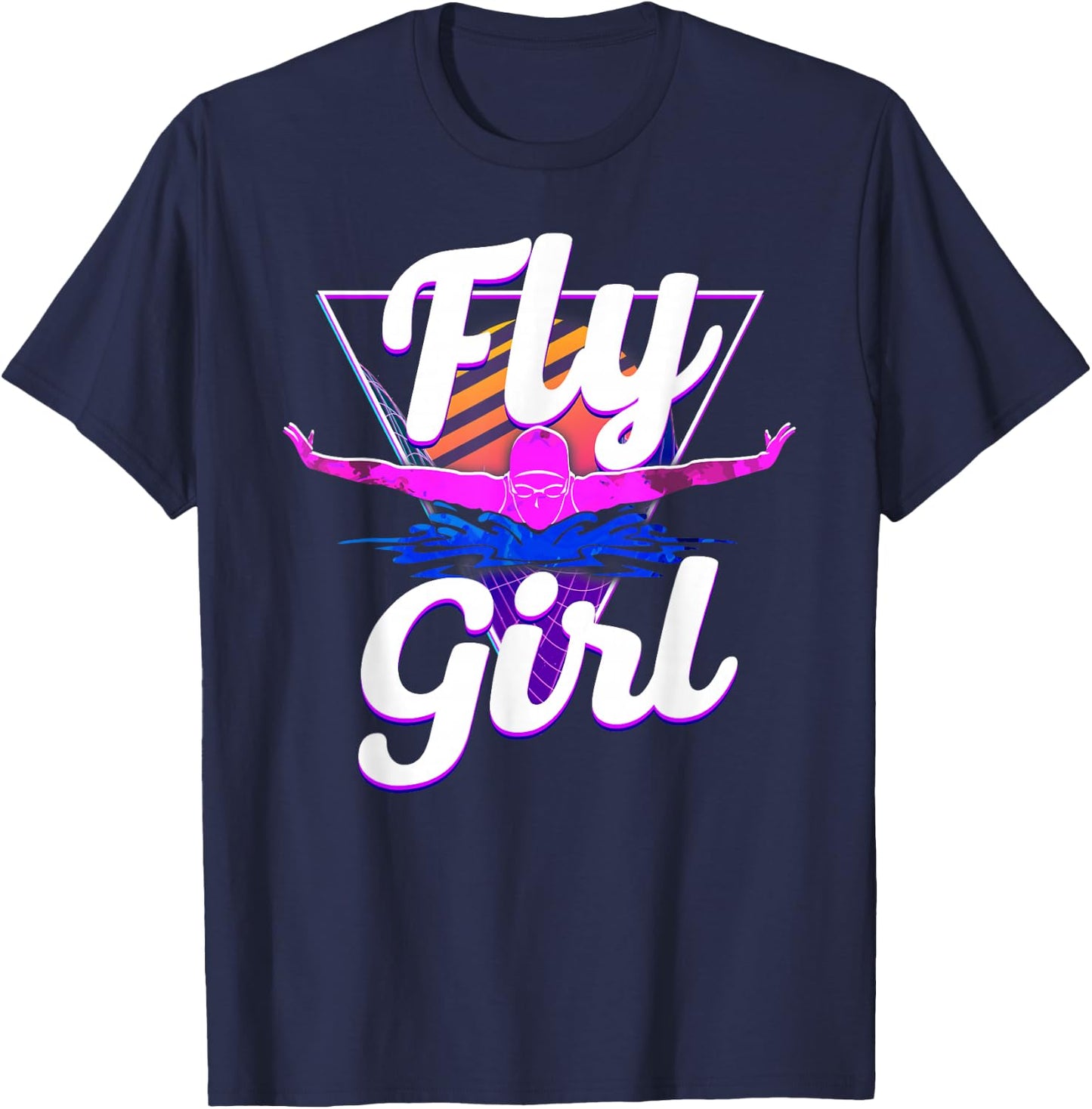 Swimmer Swim Fly Girl Butterfly Swimming 80'S Vaporwave T-Shirt - T-Shirt | Navy