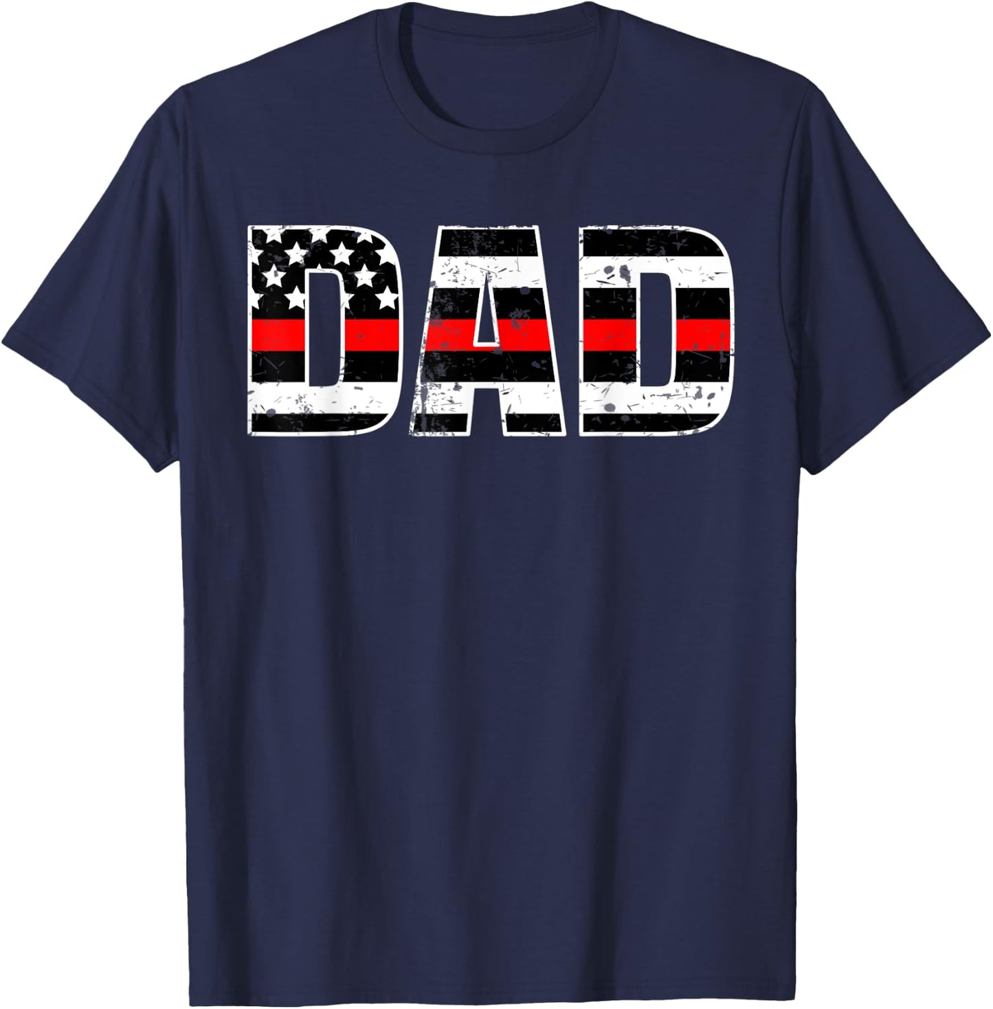 Firefighter Dad Shirt Thin Line In Red Daddy Father Shirt T-Shirt - T-Shirt | Navy