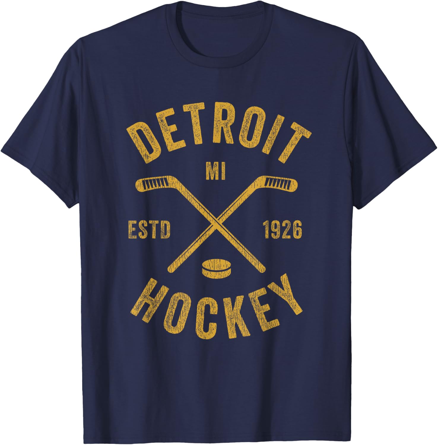 Vintage Detroit MI Ice Hockey Sticks Detroit Hockey T-Shirt - T-Shirt | Navy