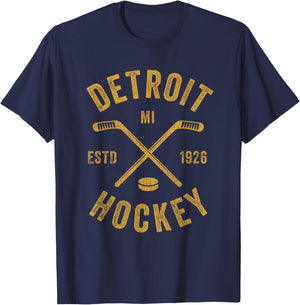 Vintage Detroit MI Ice Hockey Sticks Detroit Hockey T-Shirt - T-Shirt | Navy