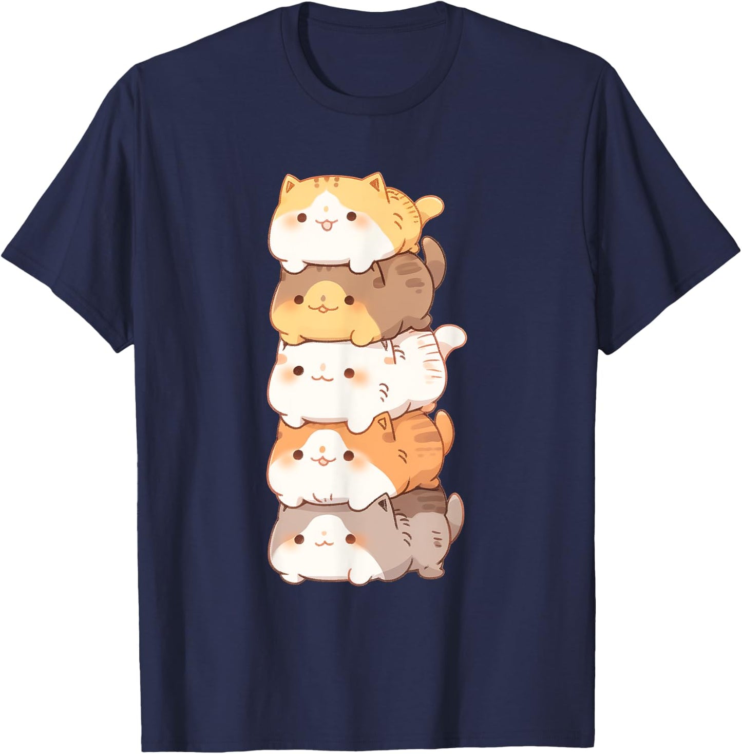 Adorable Stack of Cats for Cat Lovers Women Kids T-Shirt - T-Shirt | Navy