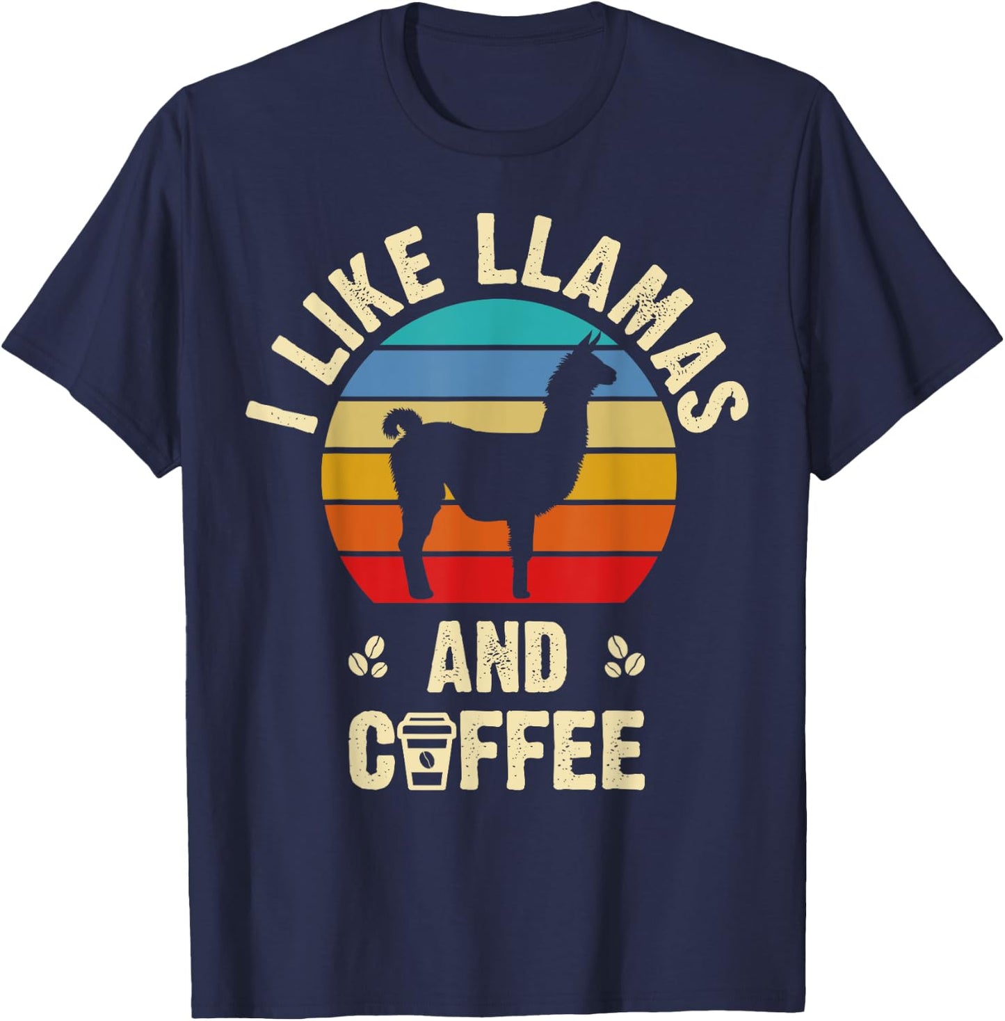 I like Llamas & Coffee Funny vintage llama theme lover T-Shirt - T-Shirt | Navy
