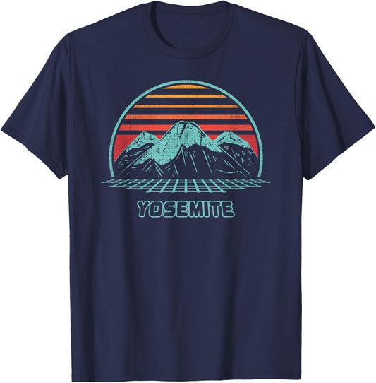 Yosemite Retro National Park Hiking Vintage 80s Style T-Shirt - T-Shirt | Navy