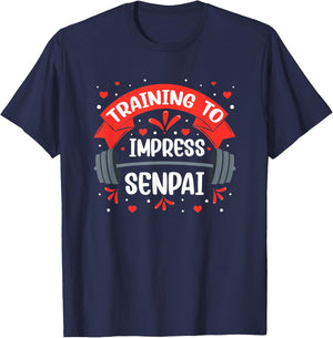 Funny Anime Workout Training To Impress Senpai Fitness Otaku T-Shirt - T-Shirt | Navy