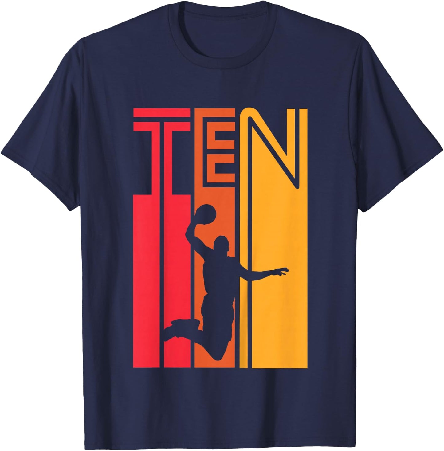 10th Birthday Basketball Lover Gift 10 Years Old Retro T-Shirt - T-Shirt | Navy