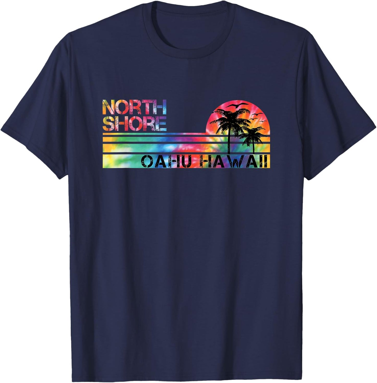 North Shore Oahu Hawaii Tie Dye Vintage Inspired Striped T-Shirt - T-Shirt | Navy