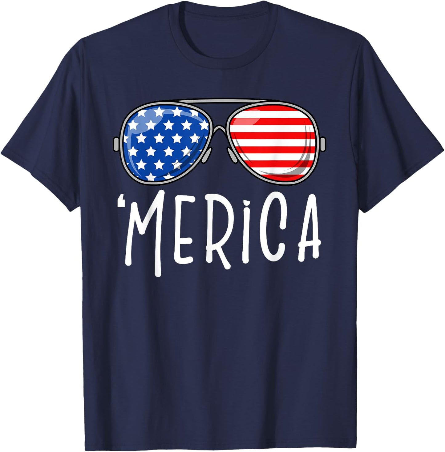 Merica Sunglasses | USA Flag 4th Of July Costume Women Kids Men T-Shirt - T-Shirt | Navy