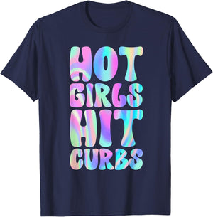 Hot Girls Hit Curbs Female Driver Meme T-Shirt - T-Shirt | Navy