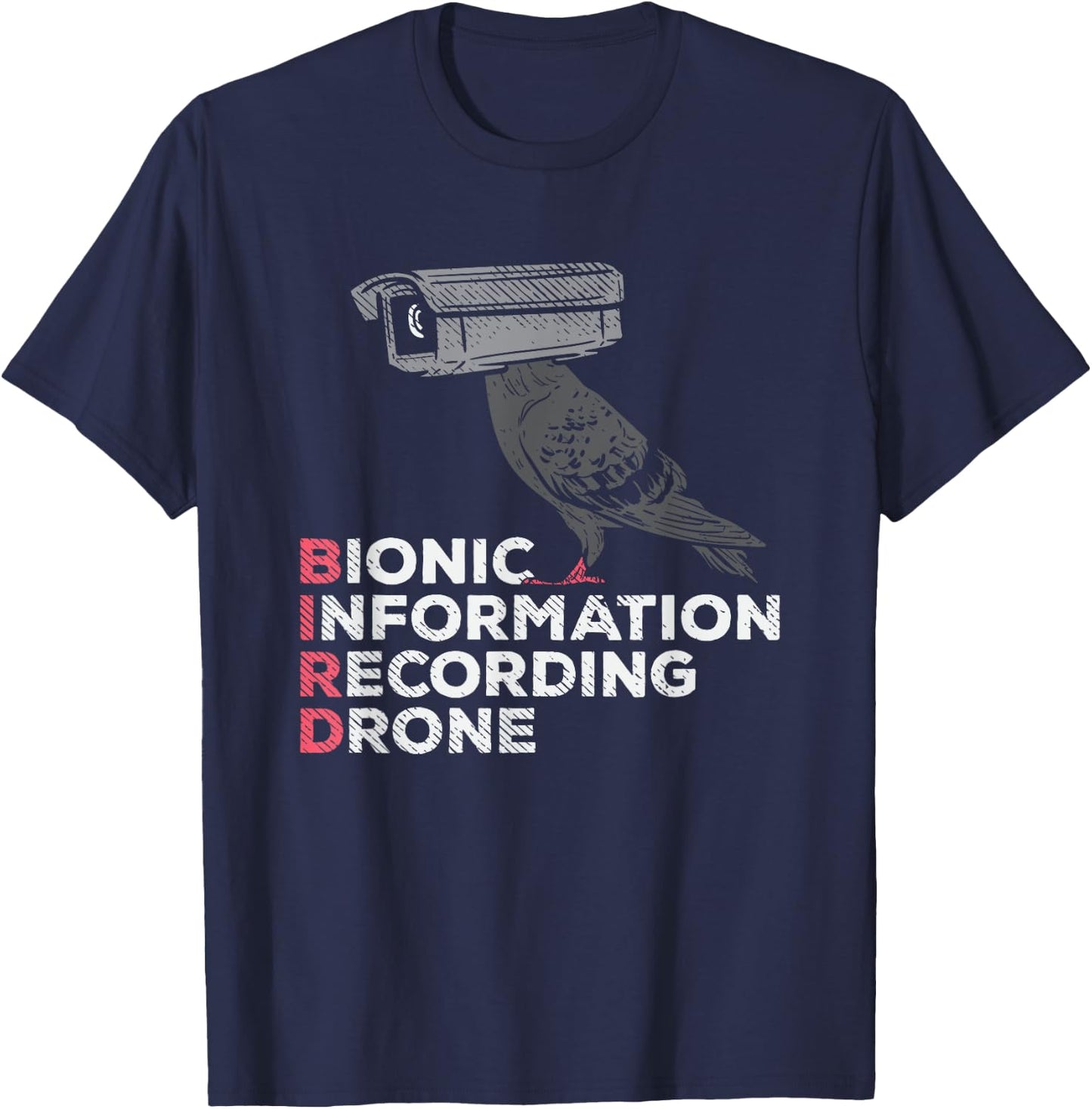 Funny Conspiracy Theories Pigeons are not real, conspiracy theory , Black, Small, Short Sleeve, Classic Fit T-Shirt - T-Shirt | Navy